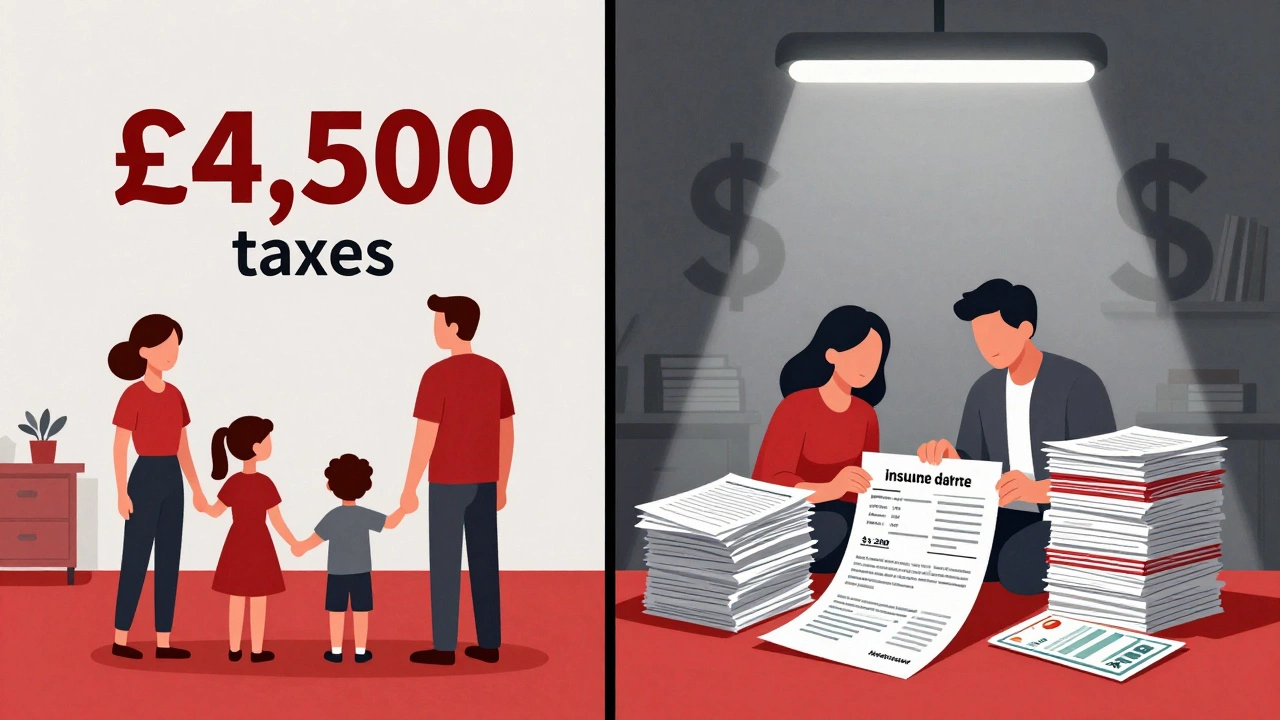 Contrasting UK and US household healthcare costs: one with taxes, the other with overwhelming medical bills.