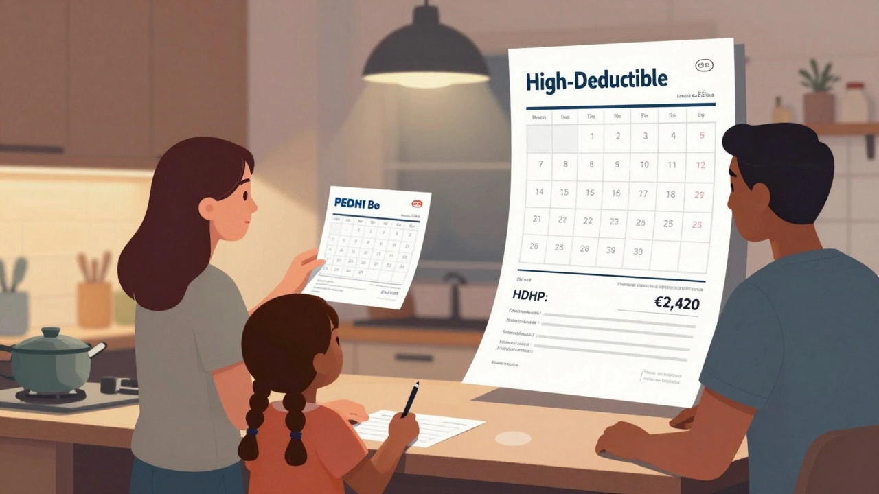 A Dublin family facing a medical bill dilemma, with one bill small and manageable, the other overwhelming.