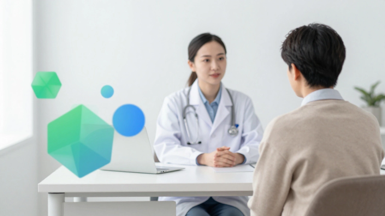 Doctor and patient consulting in a modern medical office.