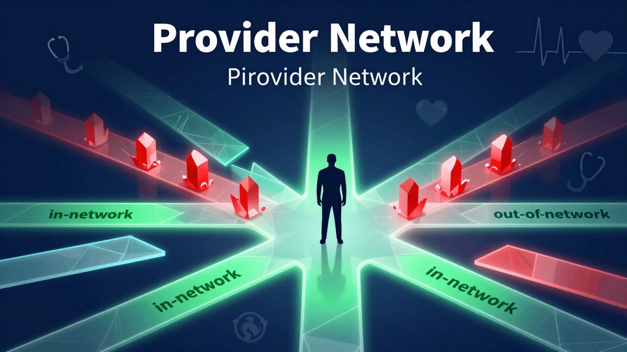 Conceptual art showing a person navigating a complex network of glowing medical paths.