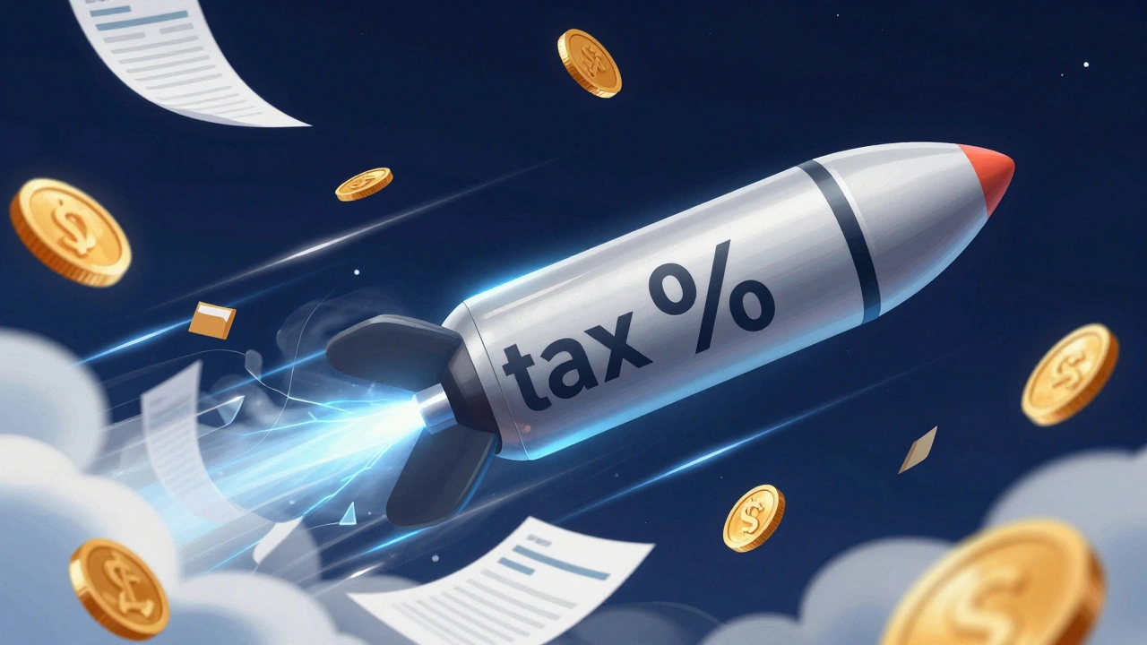 Conceptual illustration of a financial torpedo diving through money and papers