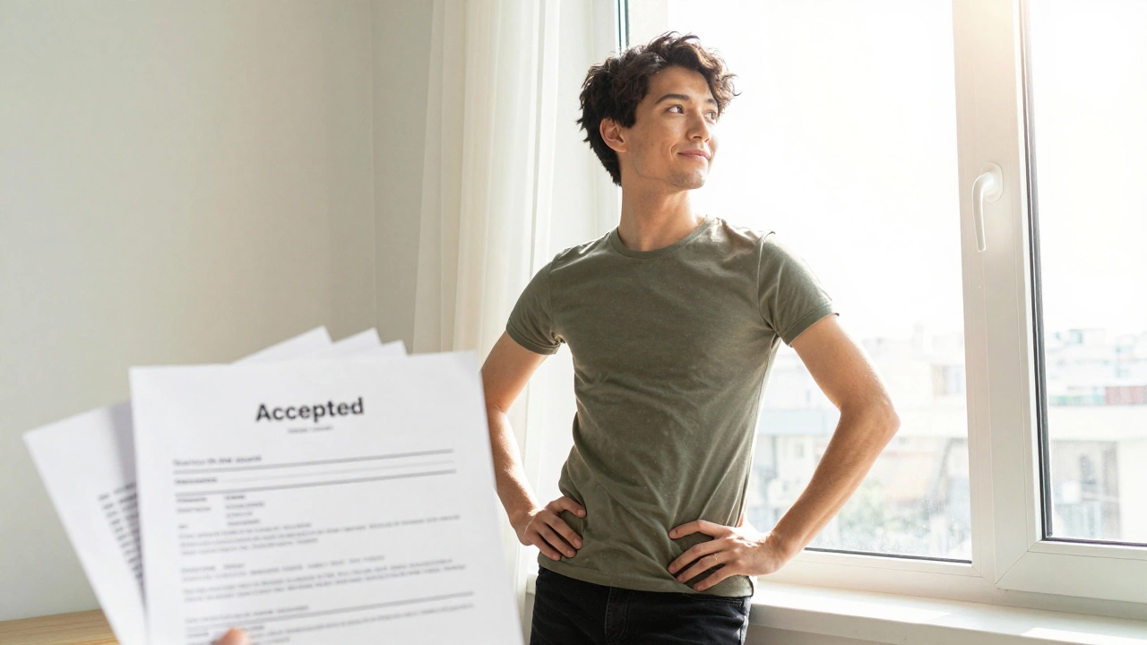Confident transgender man in sunlight with financial documents