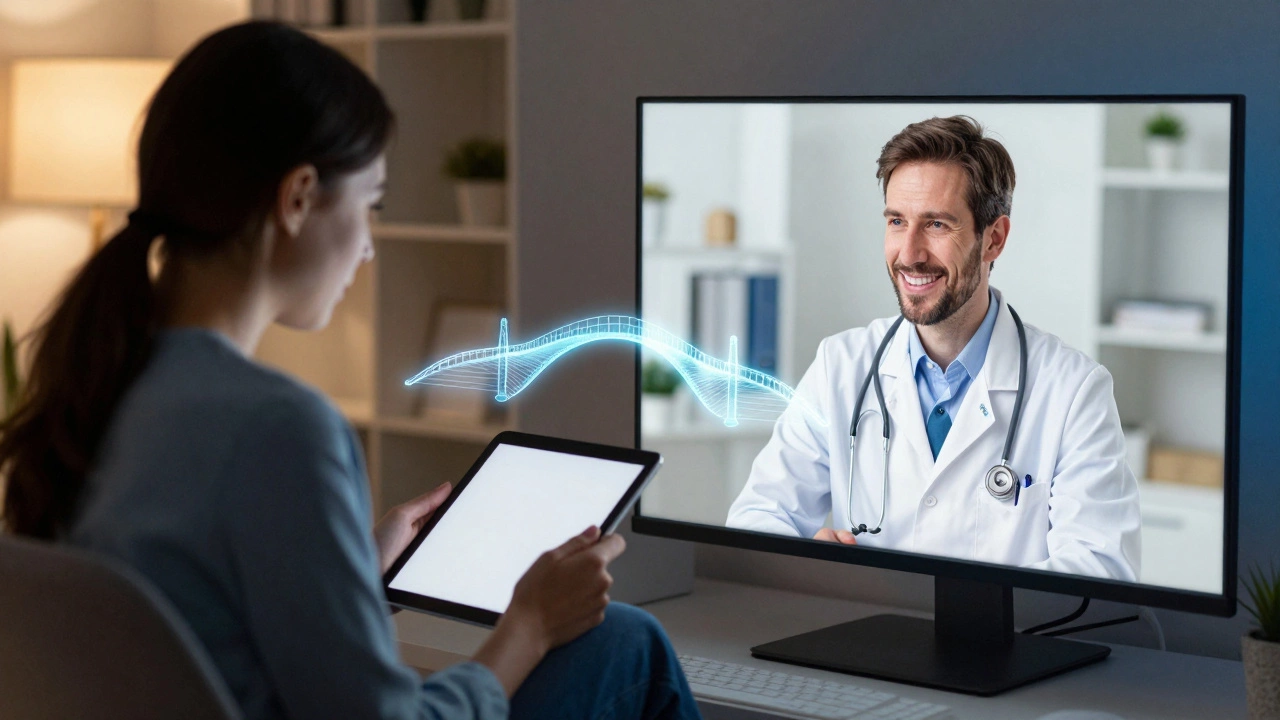 Patient consulting with a doctor via video call on a tablet