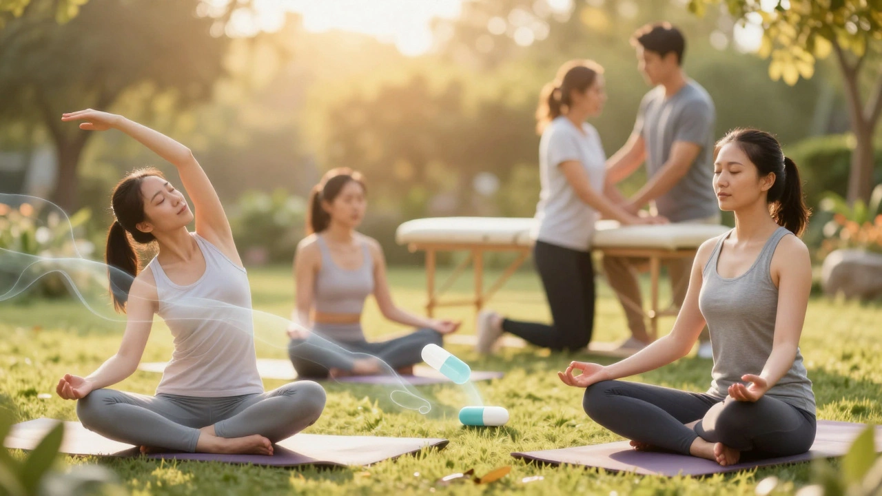 People practicing yoga and mindfulness for holistic pain management