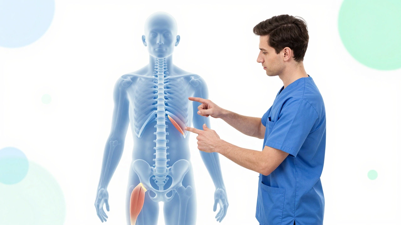 Physiotherapist assessing patient posture and biomechanics