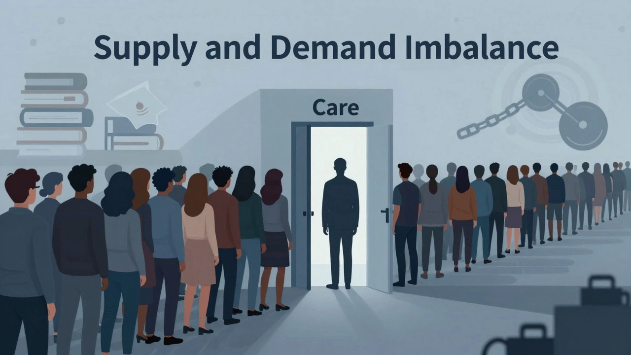 Long queue of people waiting for limited mental health care