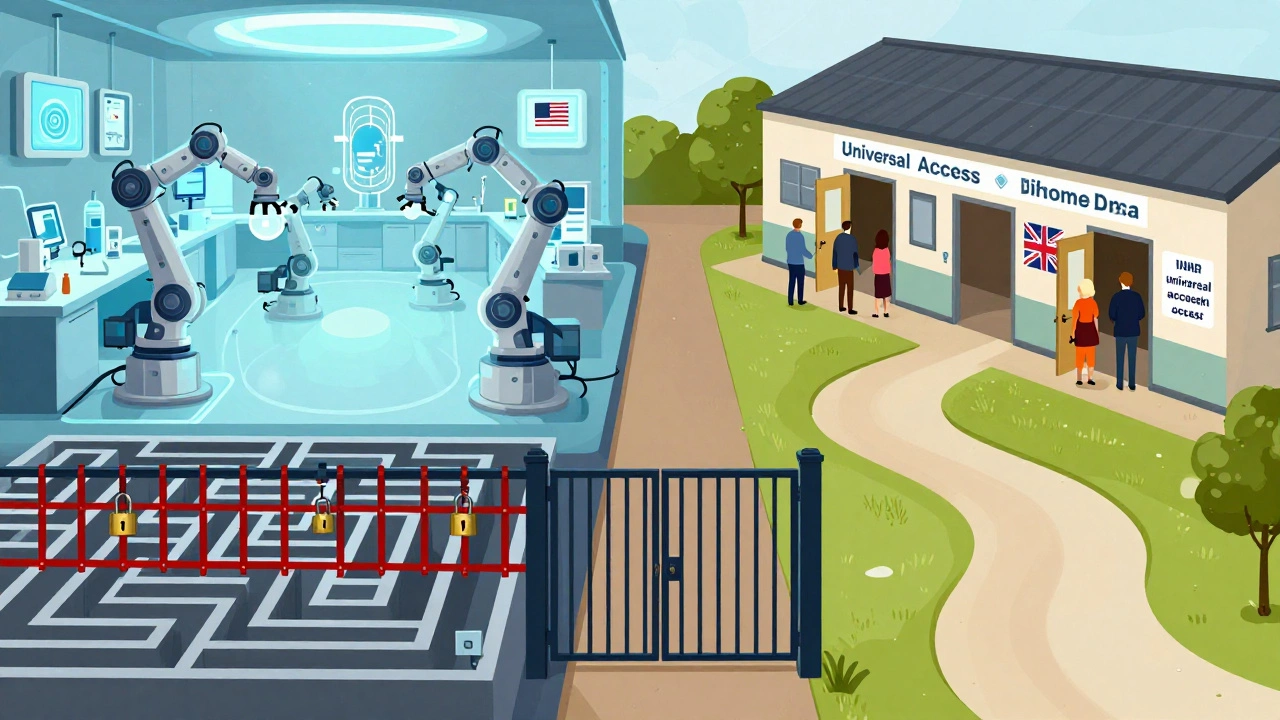 Metaphorical path splitting between high-tech lab and community clinic