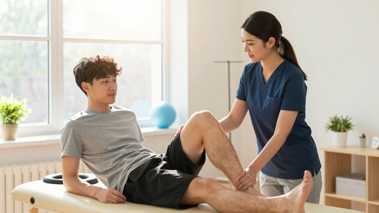 Patient receiving physiotherapy treatment in bright clinic
