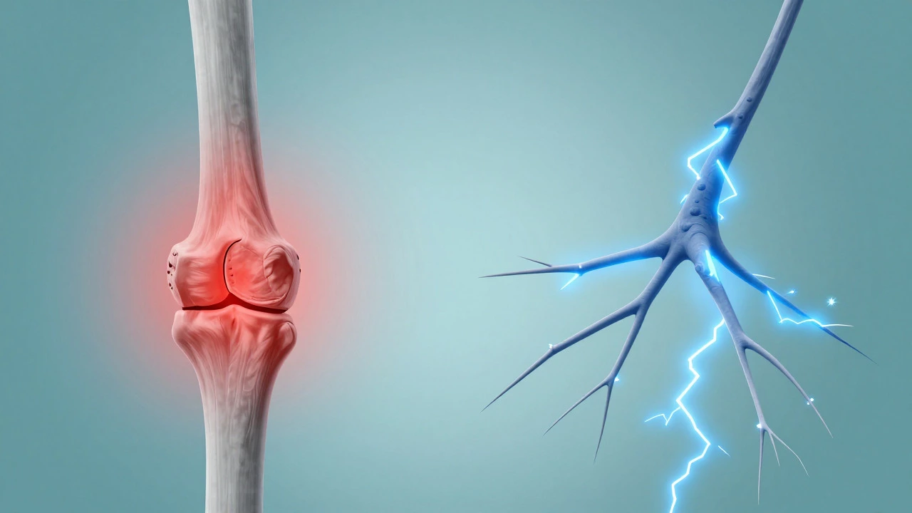 Abstract illustration comparing inflammatory joint pain with electric nerve signals