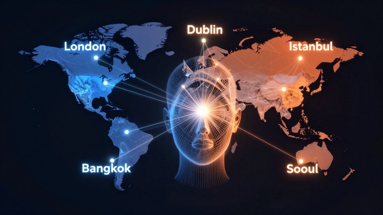 Abstract illustration connecting major global facelift destinations