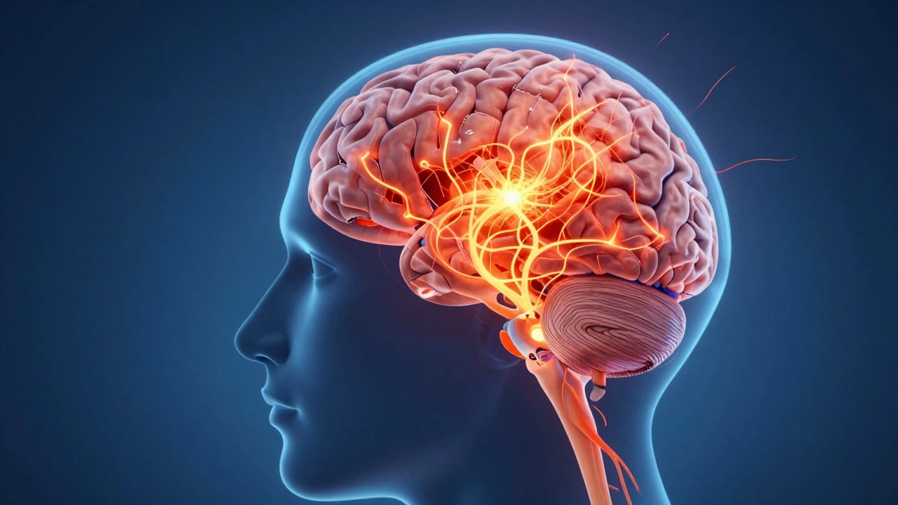 Abstract illustration of brain activity showing heightened pain processing