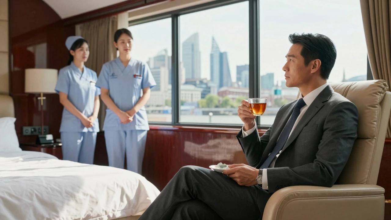 Executive in luxury private hospital room in London