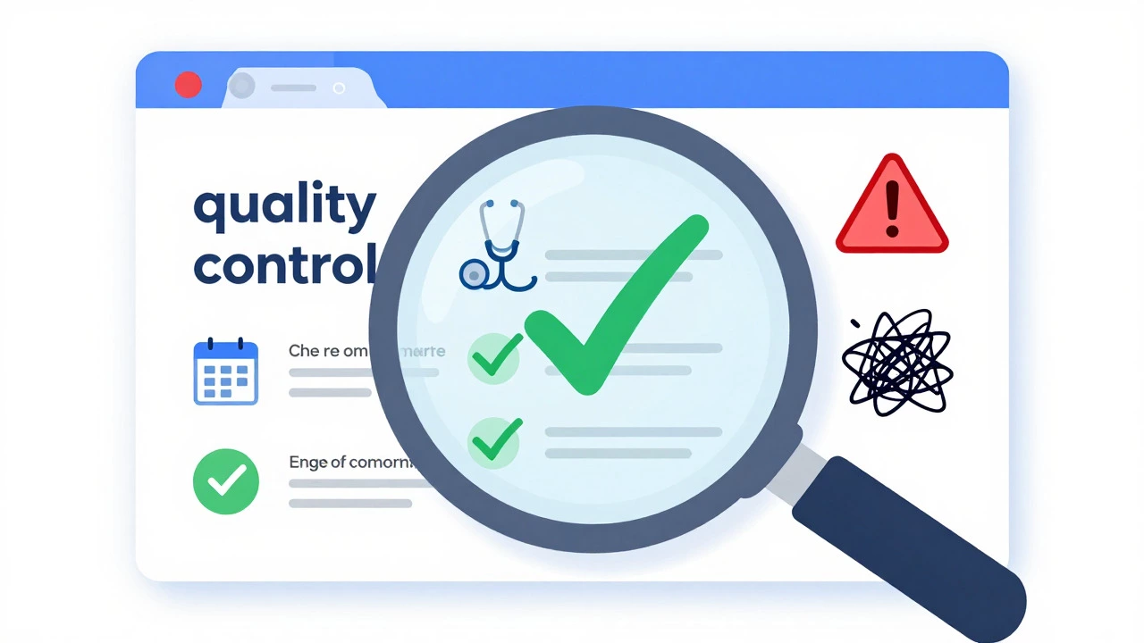 Magnifying glass inspecting website credibility indicators