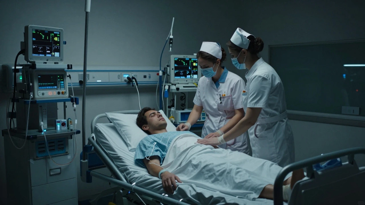 Patient receiving care in a high-tech cardiac intensive care unit