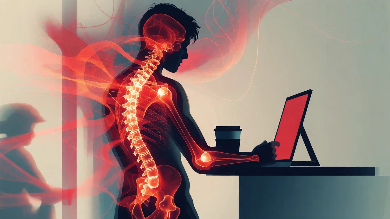 Abstract visualization of internal chronic pain within a calm body