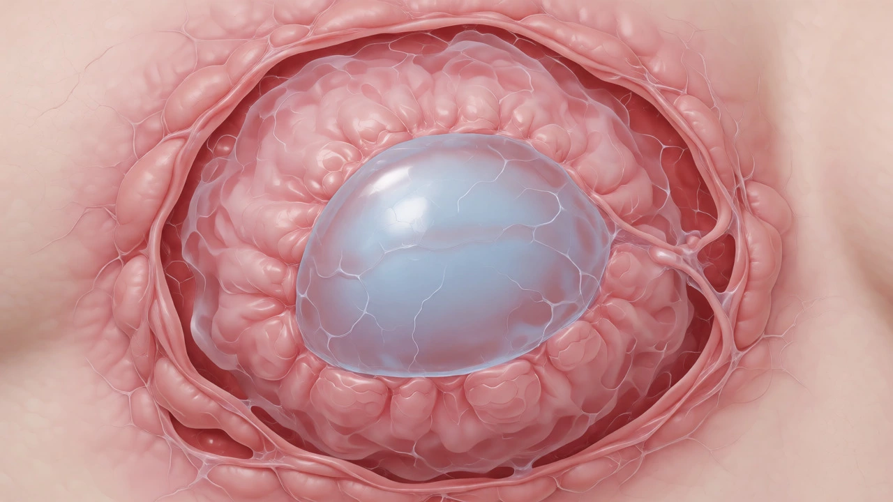 Anatomical illustration of breast implant capsular contracture