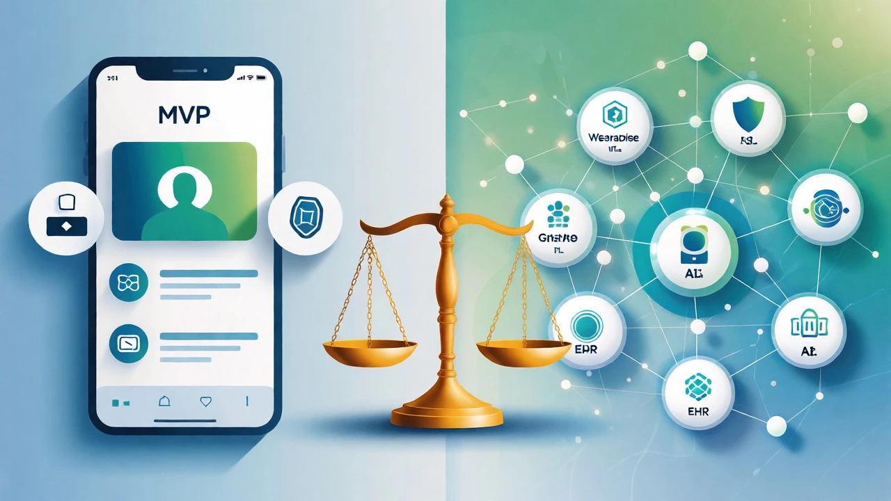Conceptual graphic comparing simple MVP app features against complex enterprise integrations.