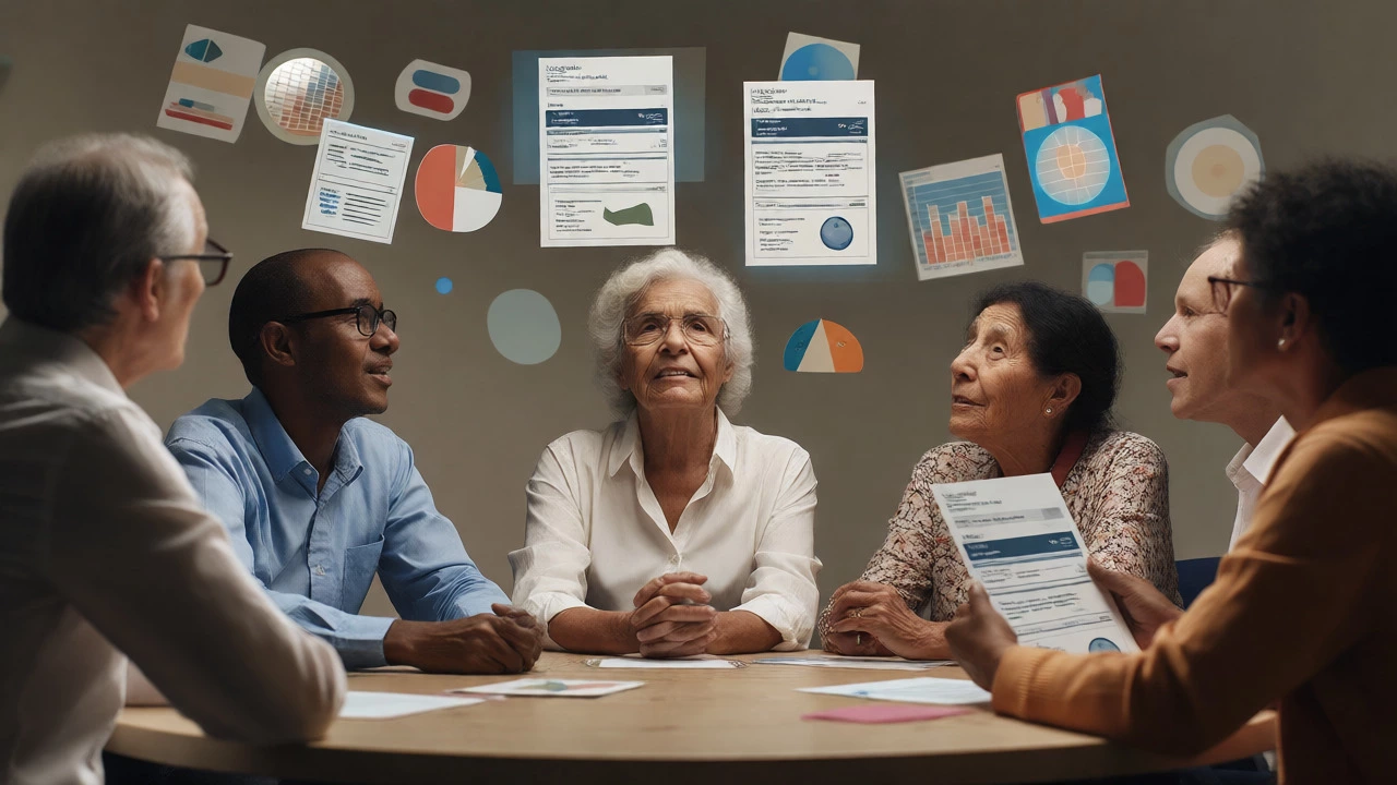 Diverse group comparing healthcare costs and outcomes