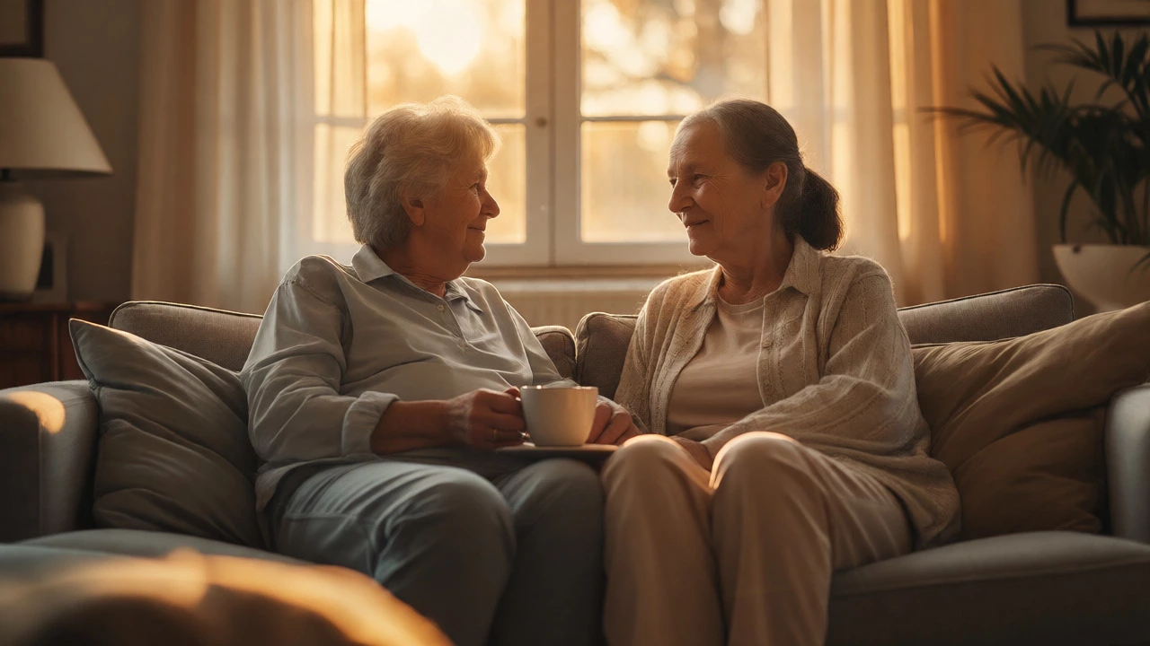 Patient and loved one relaxing at home, finding comfort after appointments.